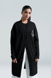 Waffle Grid Embroidered Cardigan