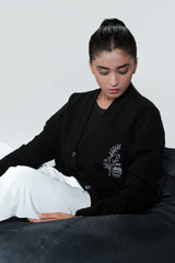 Waffle Grid Embroidered Cardigan