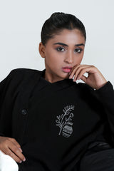 Waffle Grid Embroidered Cardigan