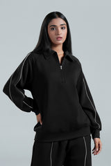 Piped Up Black Half-Zip